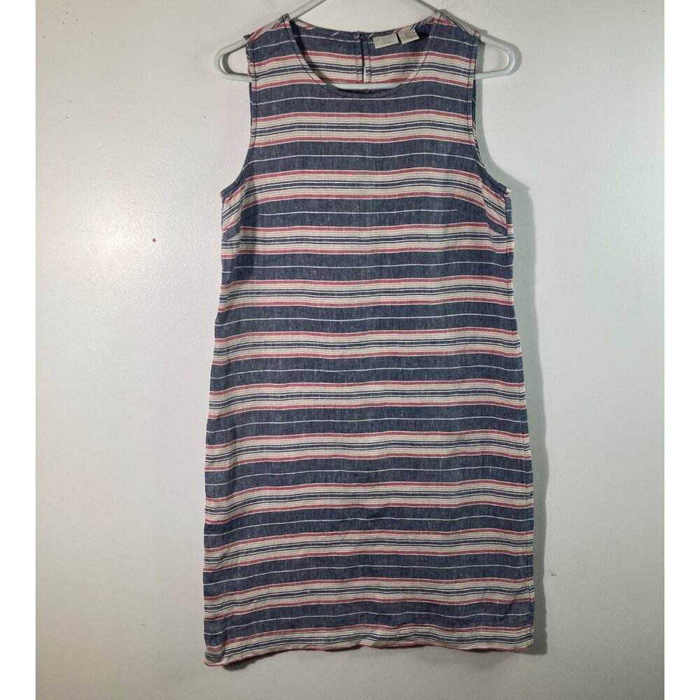 Womens St Tropez West Sleeveless Linen Dress Striped Sheath Blue Red Tan 4